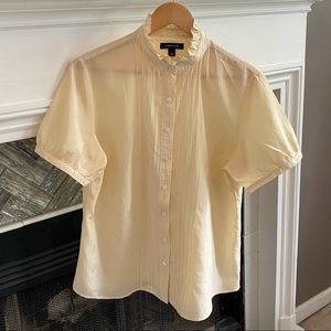 Vintage LANDS’ END Yellow SILK Ruffle BLOUSE 14
